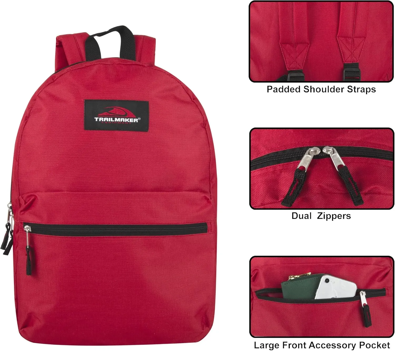 Trail maker Classic 17 Inch Backpack with Adjustable Padded Shoulder Straps