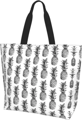 Tropical Theme Pineapple Fruit Pattern print Single shoulder shopping bag, reusable handbag,Fit for work and shopping