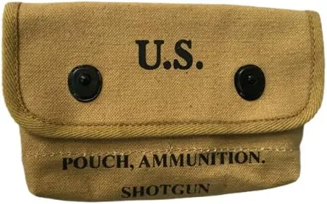 US WWII Canvas Shotgun Shell Ammunition Pouch Marked Khaki
