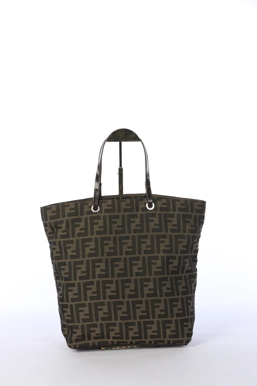 Vintage Fendi Zucca FF Logo Print Brown Top Handle Tote