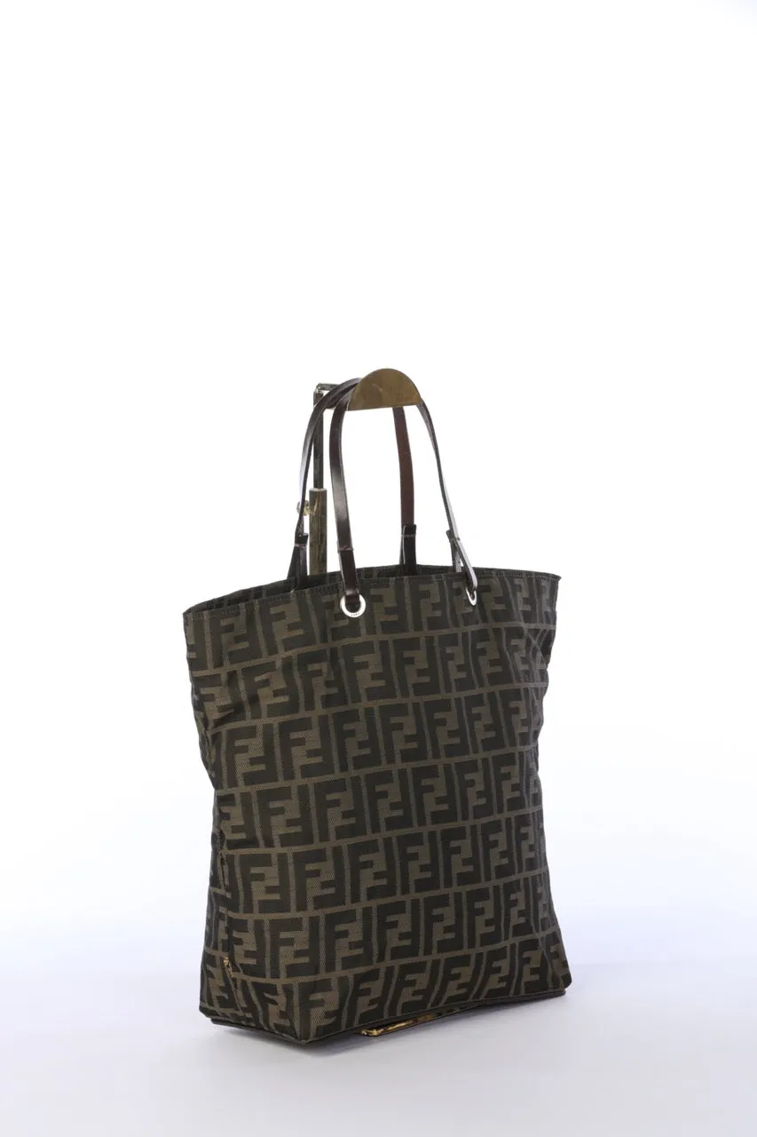 Vintage Fendi Zucca FF Logo Print Brown Top Handle Tote