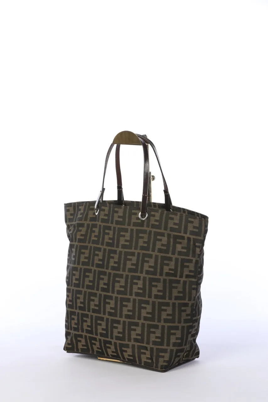 Vintage Fendi Zucca FF Logo Print Brown Top Handle Tote