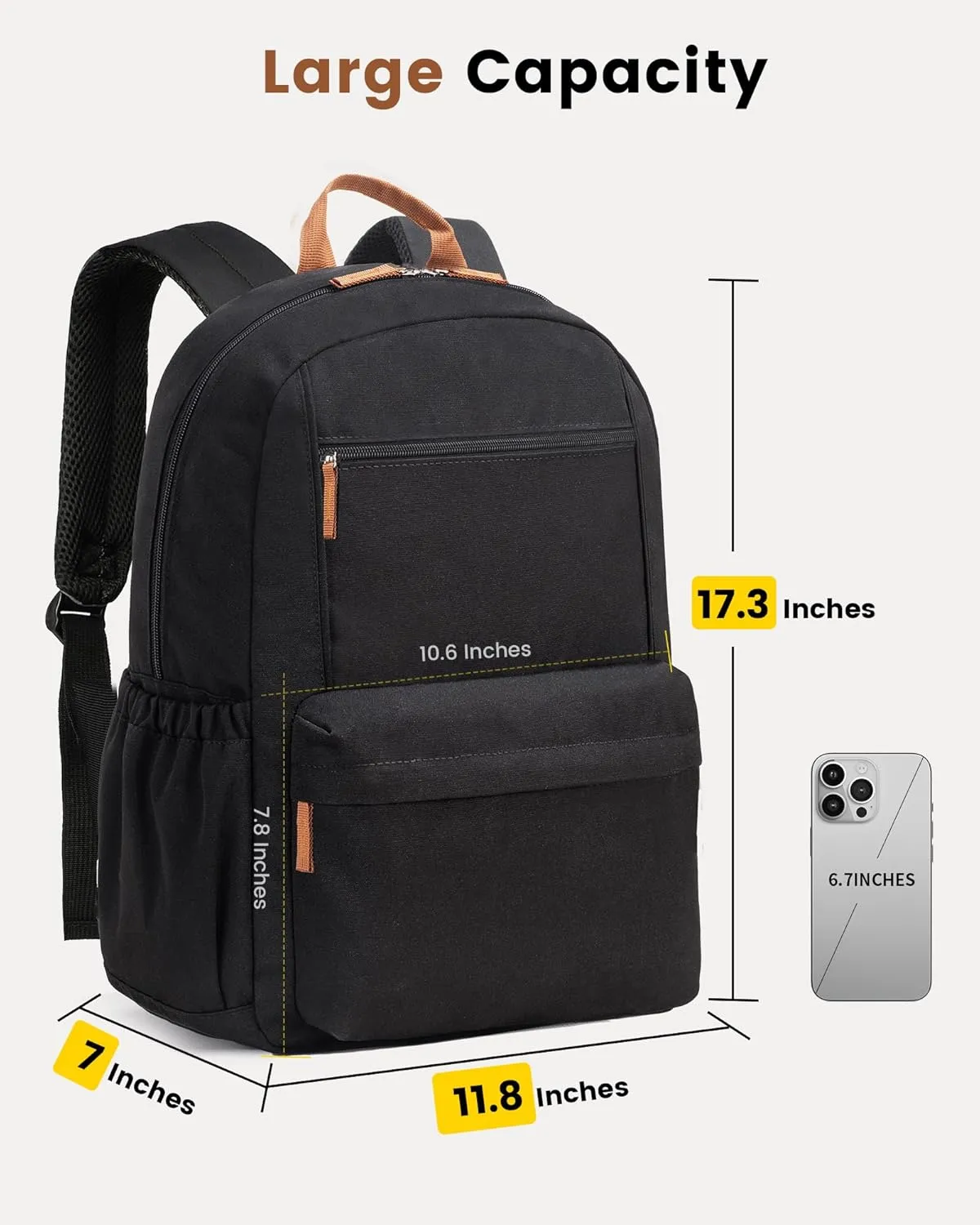 Vorspack Backpack for Men and Women - Lightweight Backpack Classical Basic Bookbag with Multi-pockets Casual Daypack for College Workplace Travel - Black