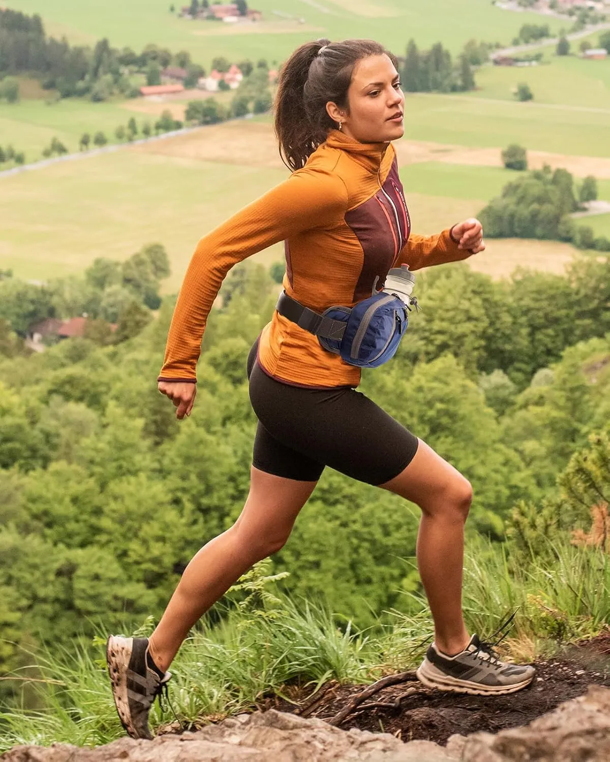 WATERFLY Fanny Pack Waist Bag: Hiking Water Bottle Holder with Strap Waist Pack for Women Men Hydration Hip Packs for Running Walking Traveling-Blue