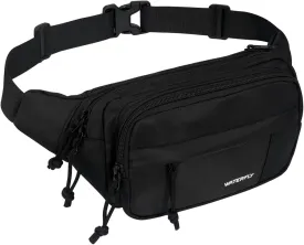 WATERFLY Fanny Pack Waist Packs: Large Crossbody Fanny Packs for Women Men with 5 Zipper Pockets Adjustable Strap Waist Bags Hip Pack for Traveling Cycling Running Hiking-Black