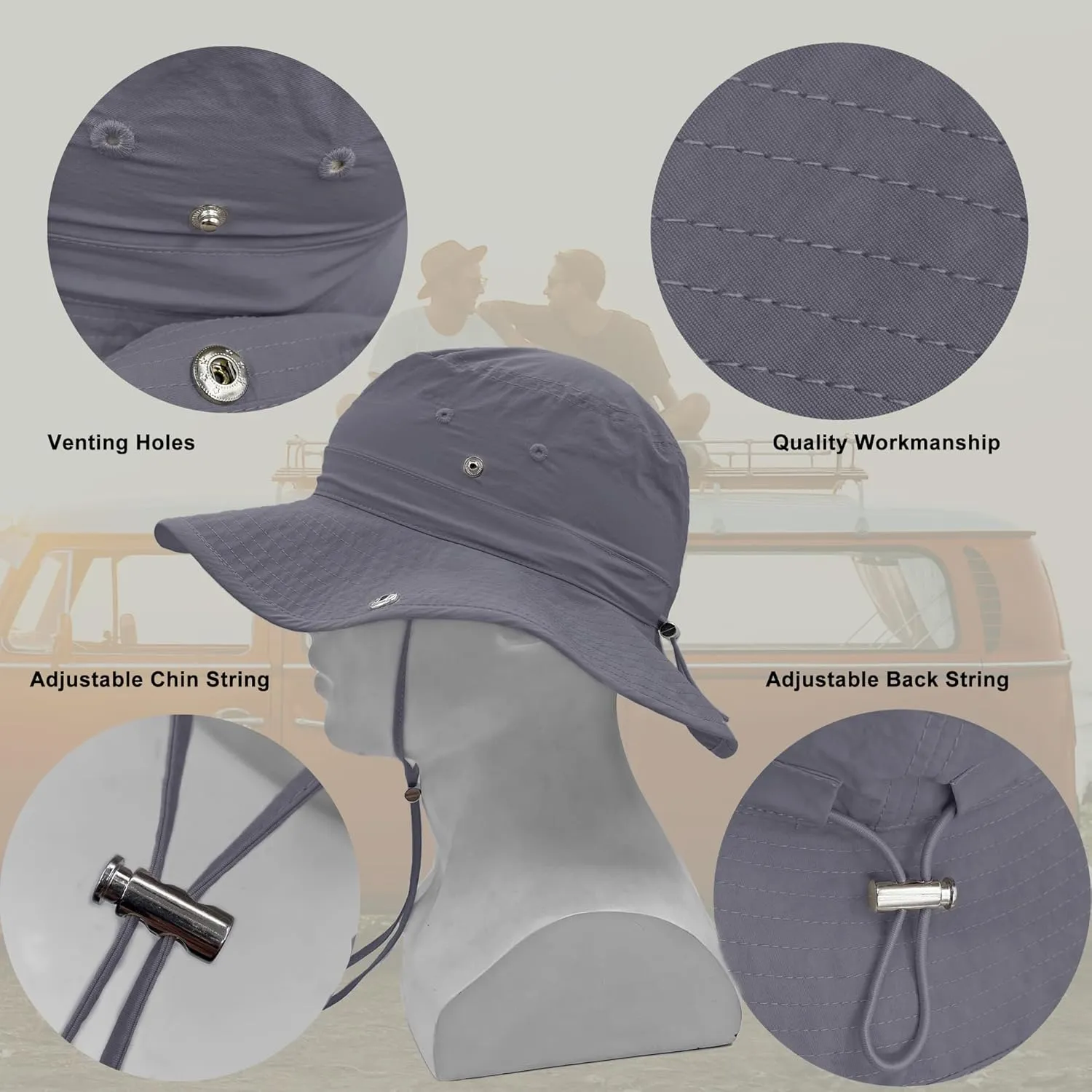 Waterproof Bucket Rain Hat for Women Wide Brim UV Protection Foldable Mesh Soft Boonie Beach Fishing Cowboy Hat Men