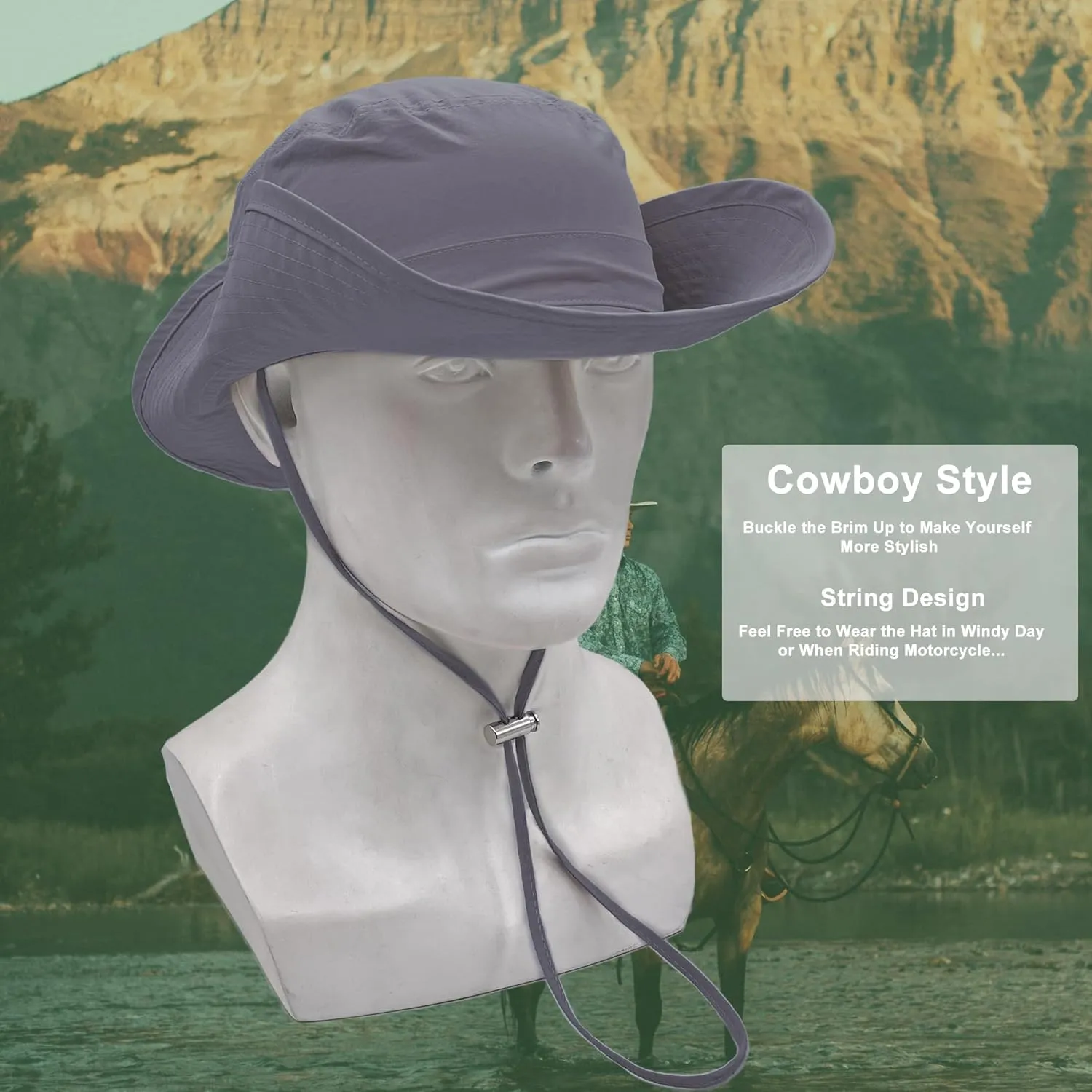 Waterproof Bucket Rain Hat for Women Wide Brim UV Protection Foldable Mesh Soft Boonie Beach Fishing Cowboy Hat Men