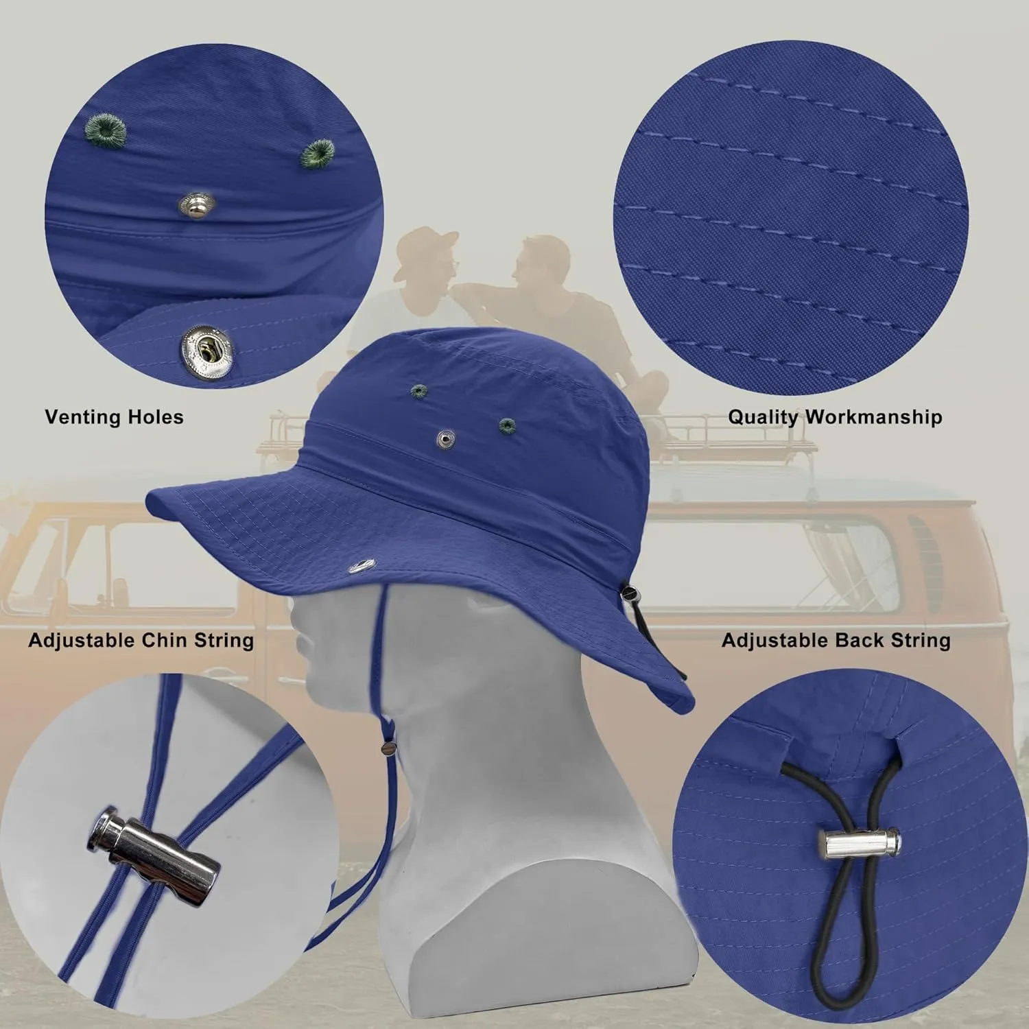 Waterproof Bucket Rain Hat for Women Wide Brim UV Protection Foldable Mesh Soft Boonie Beach Fishing Cowboy Hat Men