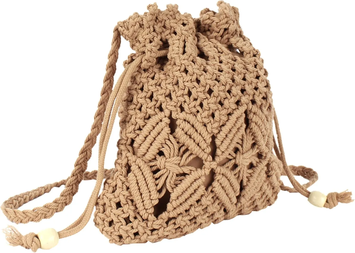 Women Mini Cotton Crochet Crossbody Bag Summer Beach Shoulder Bag Drawstring Purse