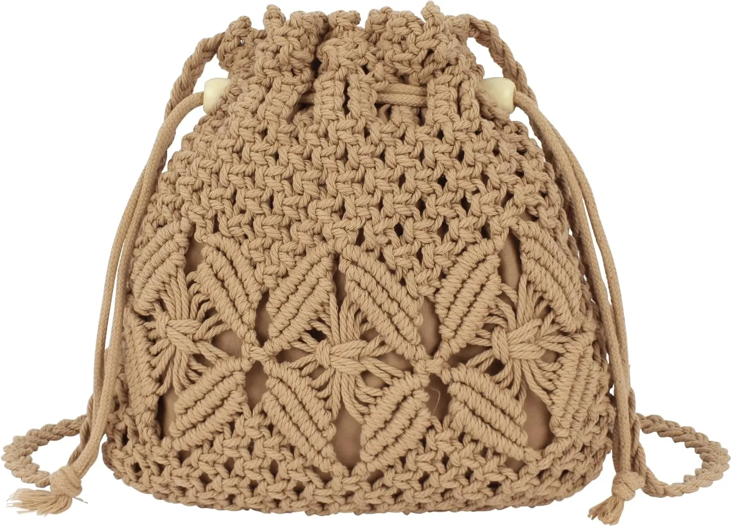 Women Mini Cotton Crochet Crossbody Bag Summer Beach Shoulder Bag Drawstring Purse