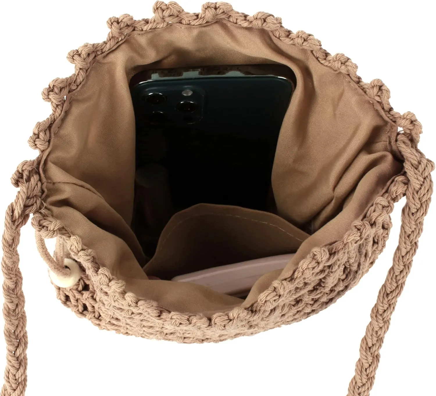 Women Mini Cotton Crochet Crossbody Bag Summer Beach Shoulder Bag Drawstring Purse