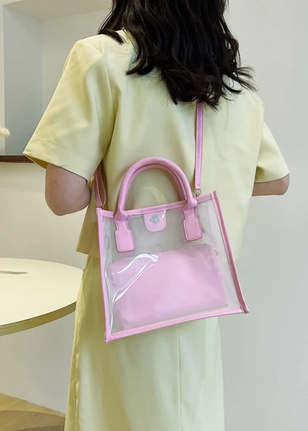Women Transparent Tote Bag Beach Bags Shoulder Bags Handbag Satchel Jelly Bags