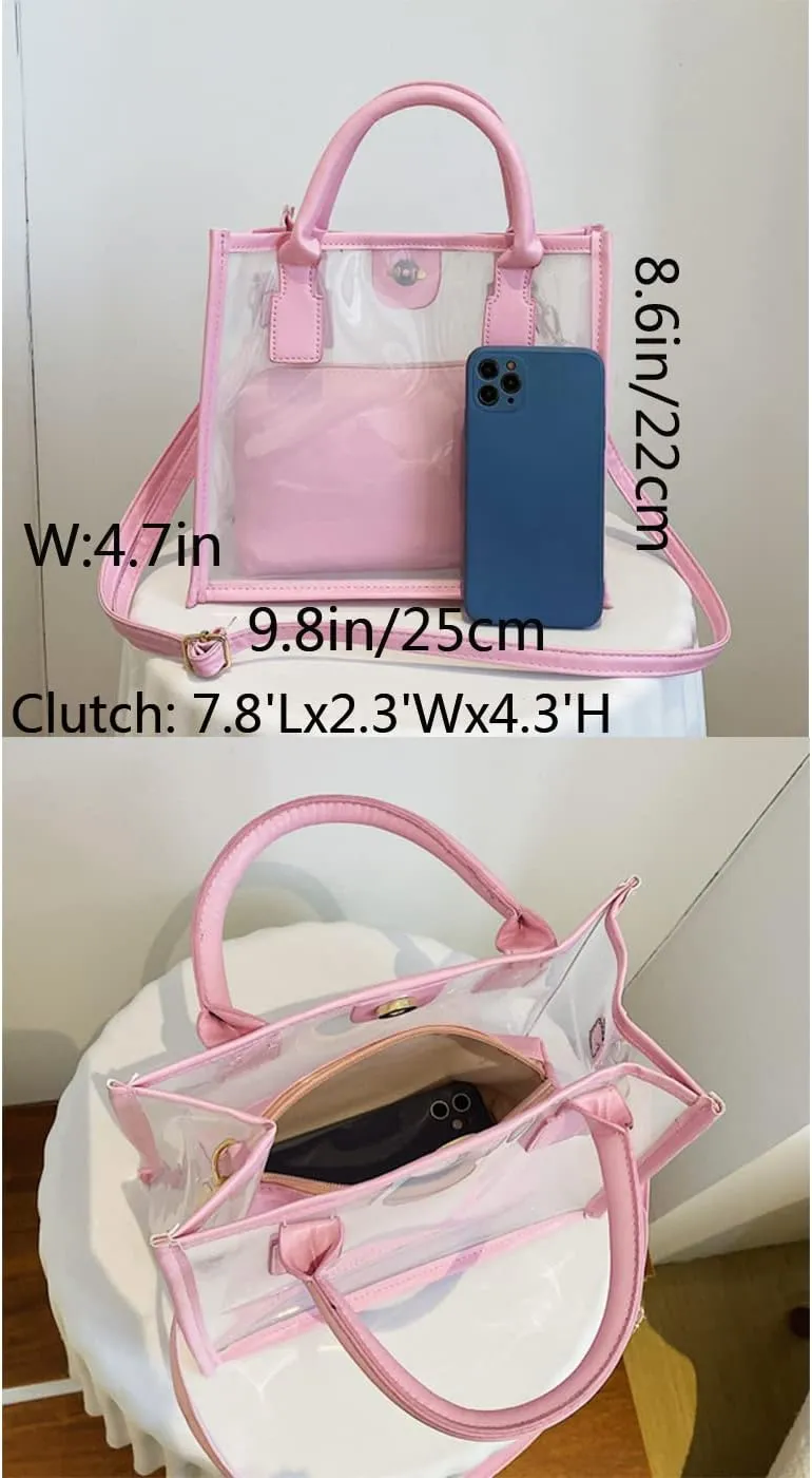 Women Transparent Tote Bag Beach Bags Shoulder Bags Handbag Satchel Jelly Bags