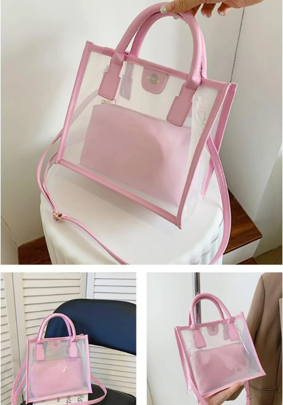 Women Transparent Tote Bag Beach Bags Shoulder Bags Handbag Satchel Jelly Bags